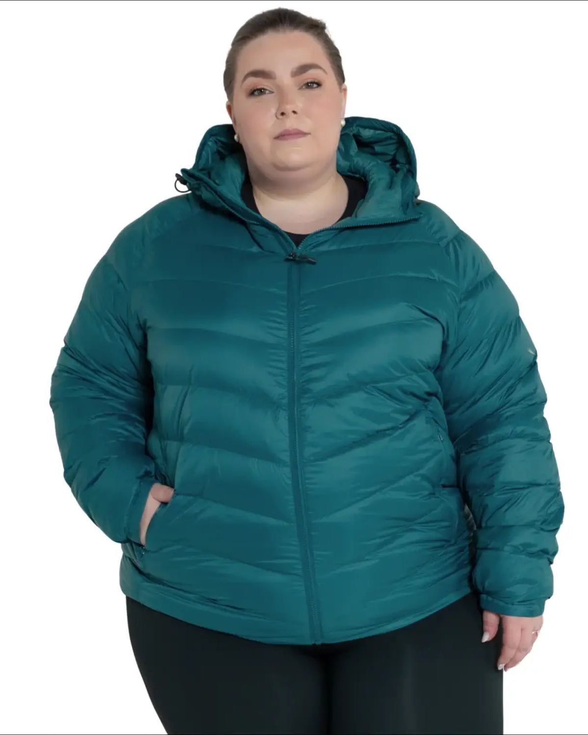 Teal hooded puffer jacket for women plus size packable down outerwear Spring Fall