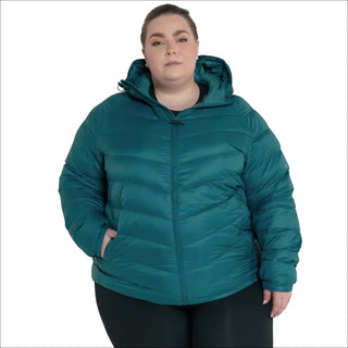 Teal hooded puffer jacket for women plus size packable down outerwear Spring Fall