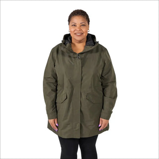 Olive green hooded parka from Women’s Plus Size Rain Jacket Trench Coat Berwick Spring Fall collection