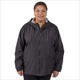 Black hooded rain jacket for women plus size 2X-6X waterproof windbreaker coat
