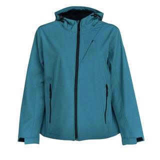 Teal hooded Softshell jacket from Pulse Women’s Plus Size Soft Shell Jacket clearance sale