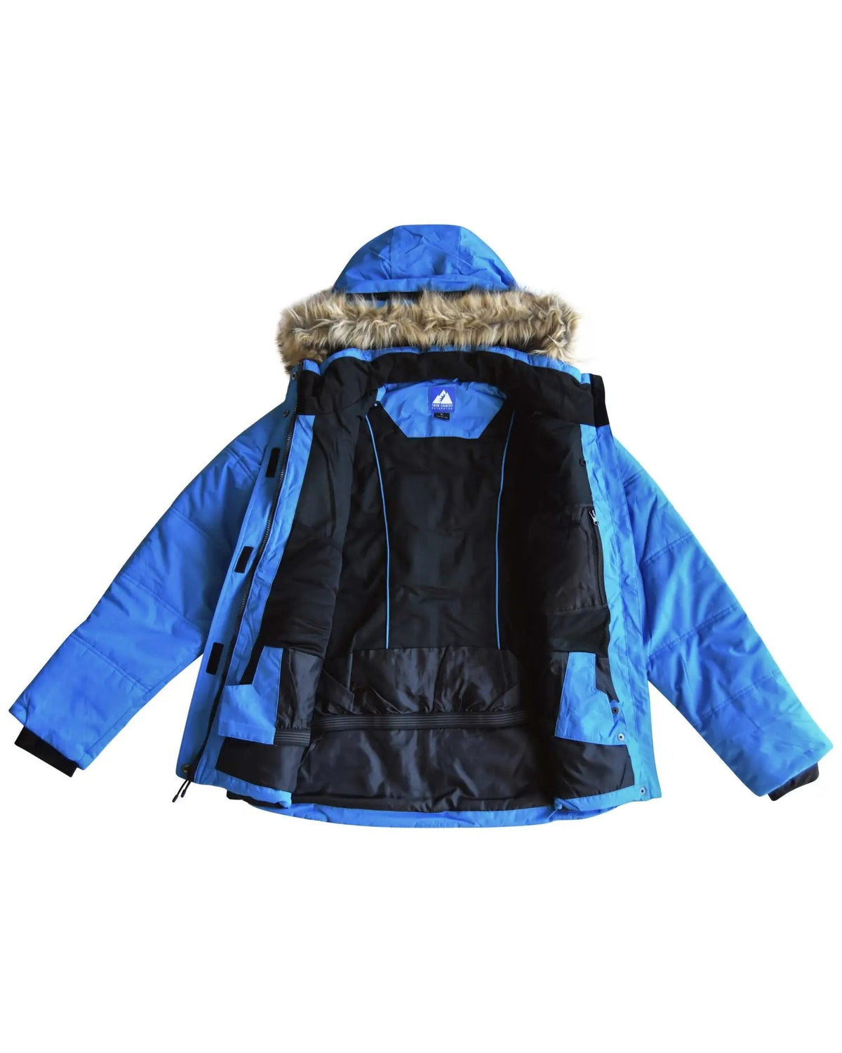Blue women's plus size Aspen ski jacket, sizes 1X to 6X, interior flat lay