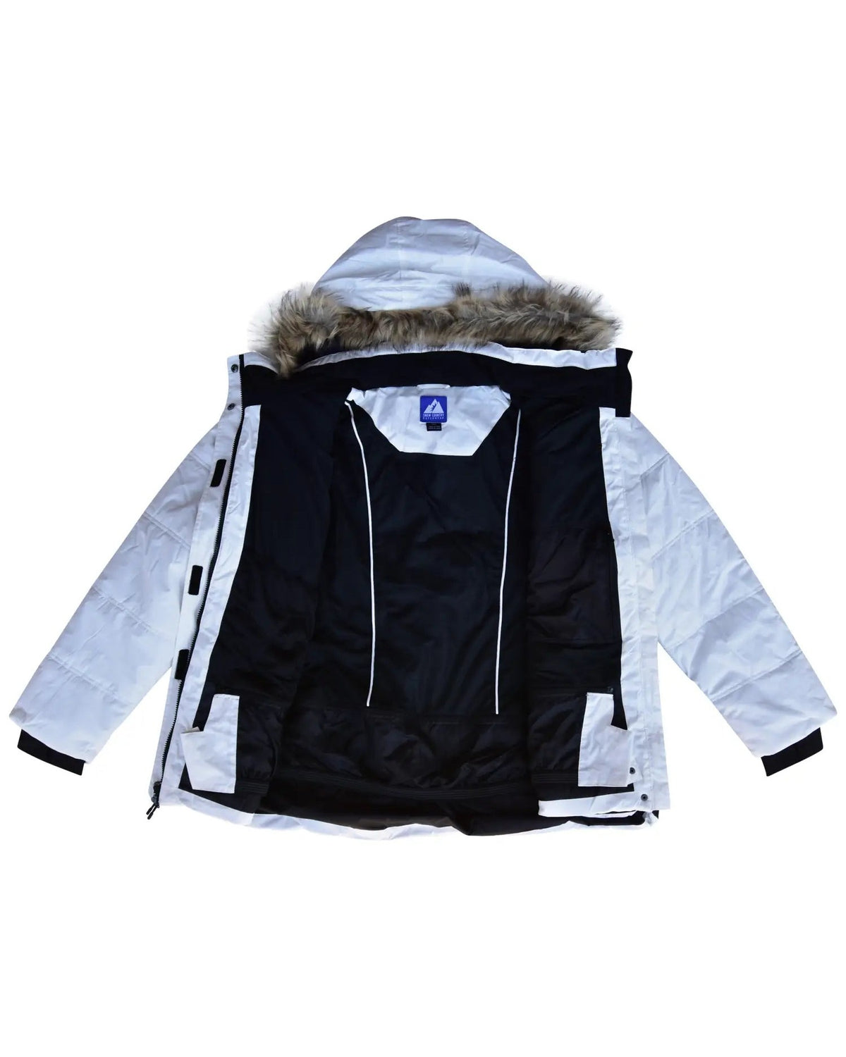 White women's plus size Aspen ski jacket, sizes 1X to 6X, interior flat lay