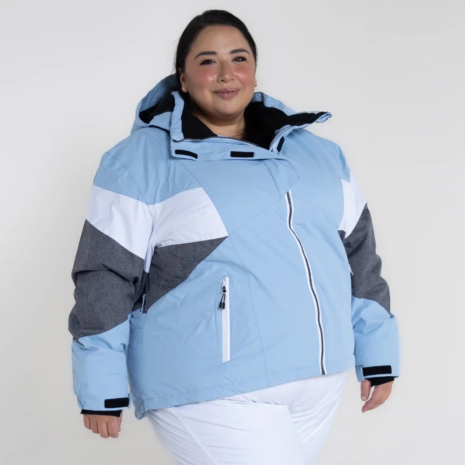 Light blue gray and white insulated puffer ski jacket for women from Snow Country Outerwear