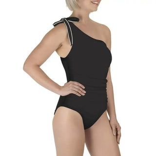 Black one-shoulder swimsuit with tie from Carole Hochman Women’s One Piece Swimwear