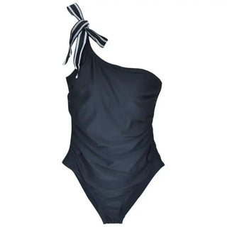 Black one-shoulder swimsuit with striped tie from Carole Hochman Women’s One Piece collection