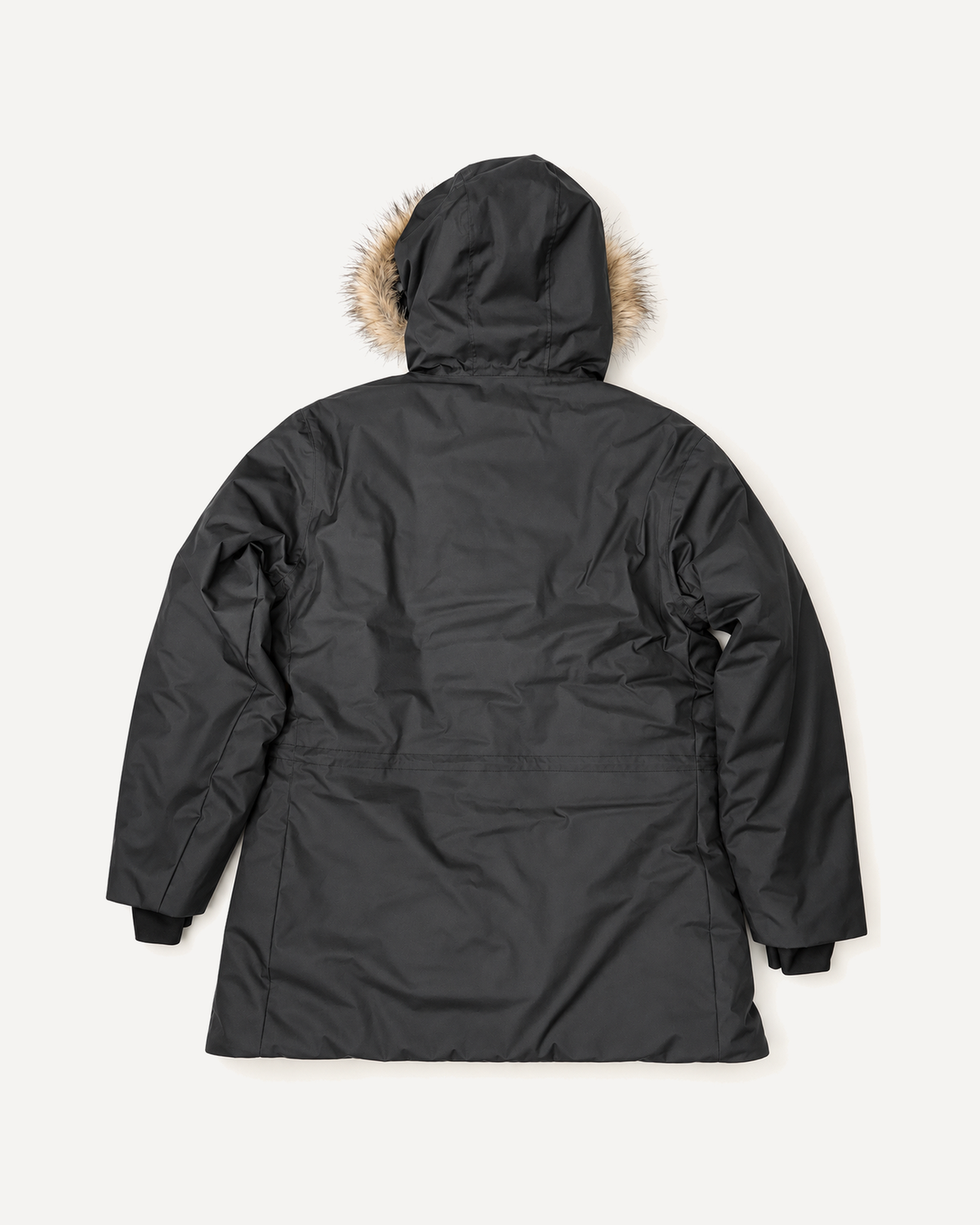 Black Cortina women's plus size insulated parka, flat lay, back