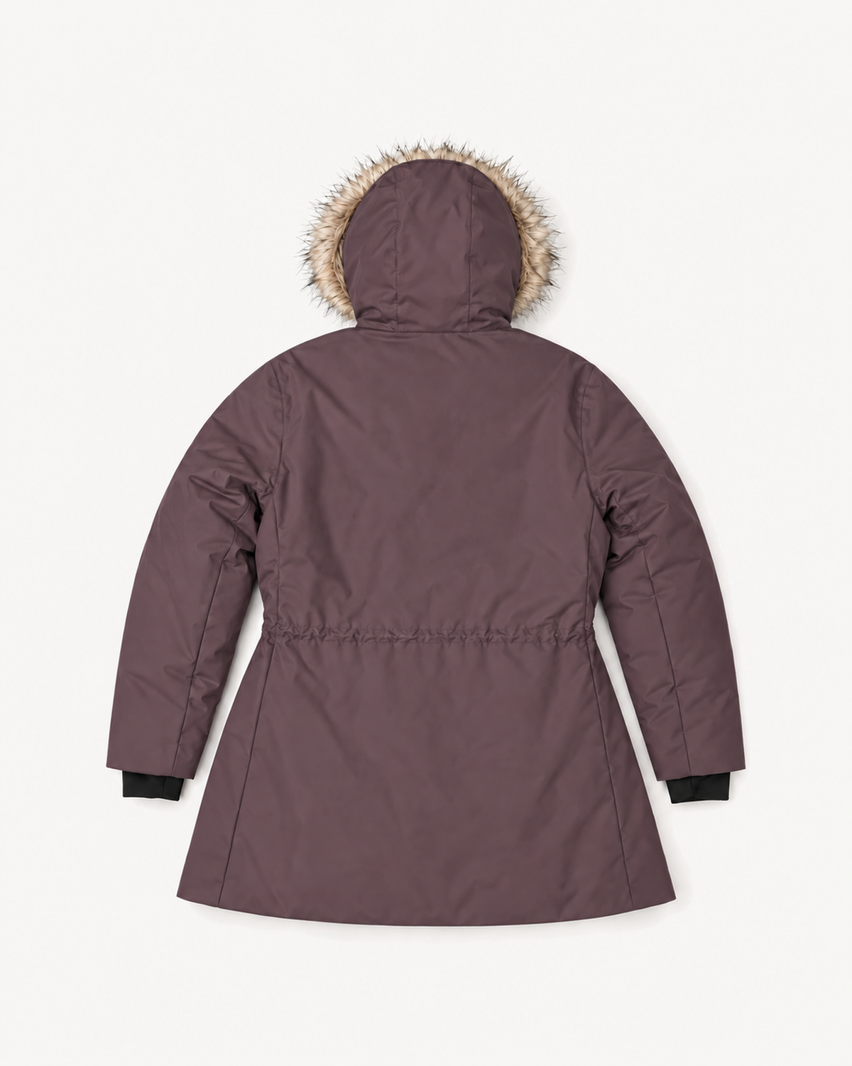 Eggplant Cortina women's plus size insulated parka, flat lay, back