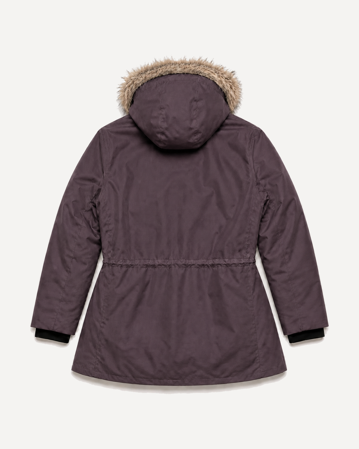 Eggplant Cortina women's plus size insulated parka, flat lay, back