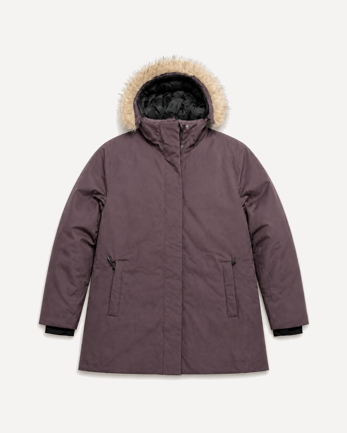 Eggplant Cortina women's plus size insulated parka, flat lay, front