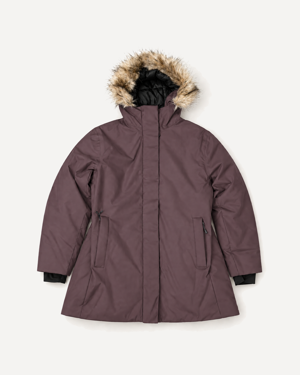 Eggplant Cortina women's plus size insulated parka, flat lay, front