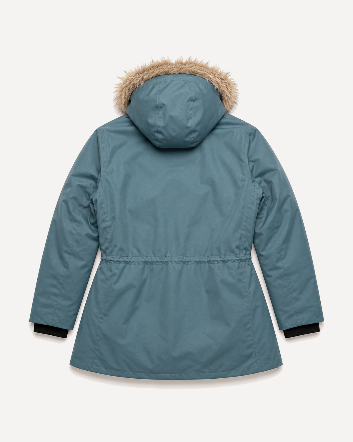 Peacock Cortina women's plus size insulated parka, flat lay, back