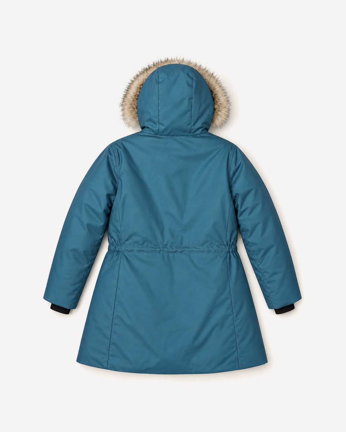 Peacock Cortina women's plus size insulated parka, flat lay, back