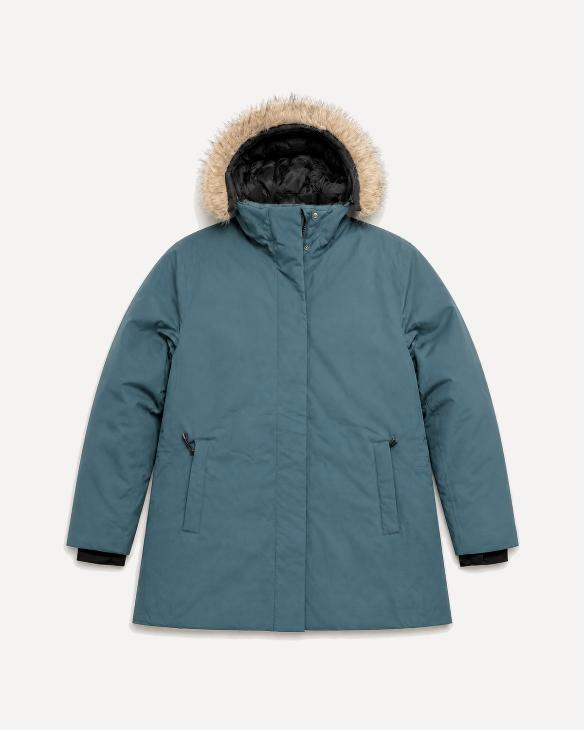 Peacock Cortina women's plus size insulated parka, flat lay, front