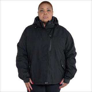Black hooded winter jacket from Snow Country Outerwear Women’s Plus Size Fortress Ski Coat