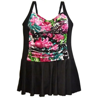 Floral and zebra print tankini swimsuit featured in Heat Women’s Plus Size Shirred Swimsuit