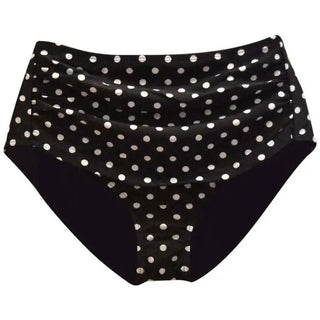 Black and white polka dot high waisted bikini bottoms for Heat Women’s Swimsuit collection