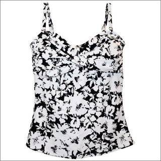 Heat Womens Twisted Bandeau Tankini Swimsuit Top S-XL - Small / Black White Floral - Womens