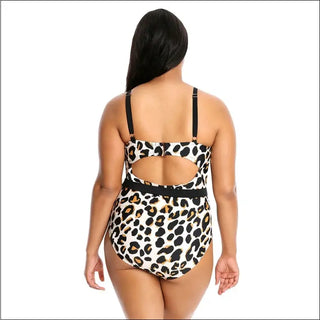 Leopard print Lysa Plus Extended Sizes Beth Cheetah Belted One Piece Swimsuit
