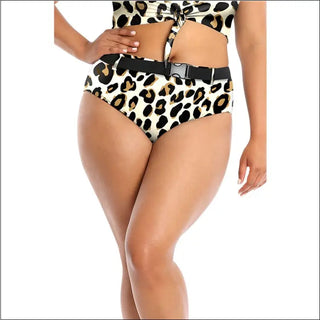 Leopard print swimsuit with black belt from Lysa Plus Kori Cheetah 2 Piece Bikini Set