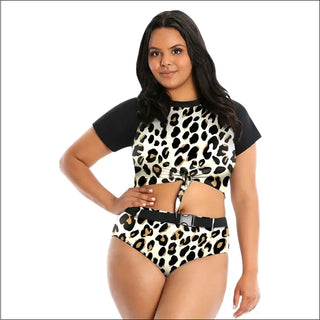 Leopard print two-piece swimsuit with crop top from Lysa Plus Kori Cheetah collection