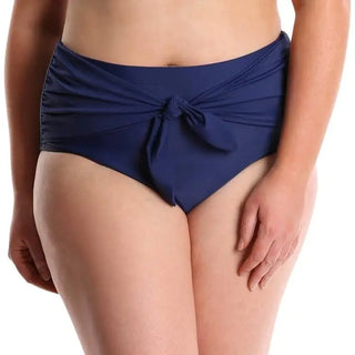 Navy blue high-waisted bikini bottoms from Lysa Women’s Plus Size Barbie Floral Embroidered 2pc Swimsuit Set