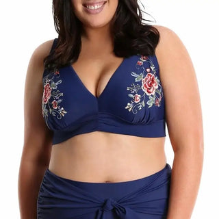 Navy floral embroidered bikini top from Lysa Women’s Plus Size Barbie Floral Embroidered Bikini Swimsuit 2pc Set