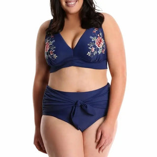 Navy floral embroidered bikini swimsuit for women plus size Lysa Barbie 2-piece set