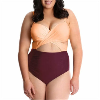 Lysa Womens Plus Size Carly Twist Front One Piece Swimsuit 0X 1X 2X 3X - 0X (14/16) / Peach Burgandy - Swimsuits