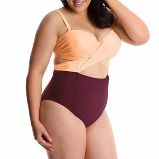 Plus size Lysa Women’s Carly Twist Front One Piece Swimsuit with two-piece high-waisted bottoms