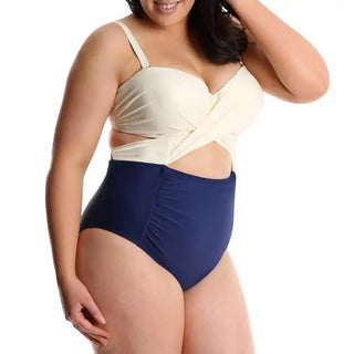 Two-tone plus-size swimsuit featuring twist front design from Lysa Women’s Plus Size collection