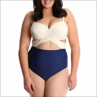 Lysa Womens Plus Size Carly Twist Front One Piece Swimsuit 0X 1X 2X 3X - 0X (14/16) / Ivory Navy - Swimsuits