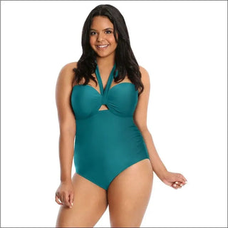 Teal halter one-piece swimsuit for women in plus size Heather Lysa collection