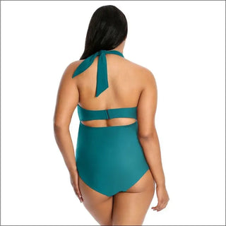 Teal halter one-piece swimsuit from Lysa Women’s Plus Size Heather collection