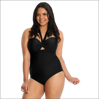 Black halter-neck one-piece swimsuit from Lysa Women’s Plus Size Heather Collection