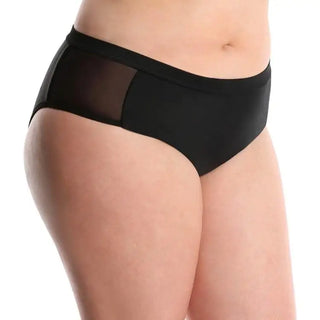 Black mesh-paneled underwear from Lysa Women’s Plus Size Mariah Tankini Bikini Swimsuit set