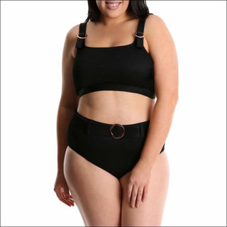 Lysa Womens Plus Size Ribbed Olivia Bikini Swimsuit 2pc Set 0X 1X 2X 3X - 0X (14/16) / Black Ribbed - Swimsuits