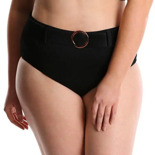 High-waisted black swimsuit bottom from Lysa Women’s Plus Size Ribbed Olivia Bikini Set