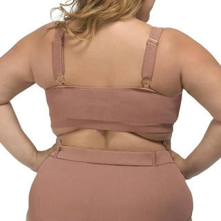 Ribbed mauve two-piece set from Lysa Women’s Plus Size Olivia Bikini Swimsuit collection