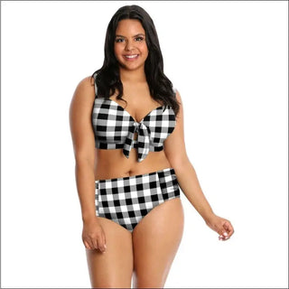 Black and white checkered bikini top and bottom set from Lysa Women’s Plus Size Tyra Swimsuit collection