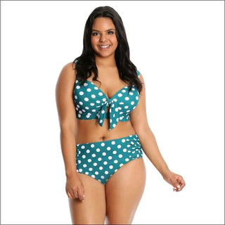 Teal and white polka dot Lysa Women’s Plus Size Tyra Bikini Swimsuit 2pc Set