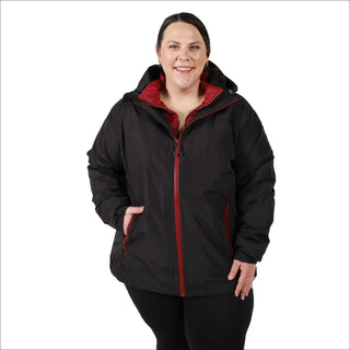 Plus Size Women’s Black and Red Hooded Winter Down Alternative 3-in-1 Coat Jacket