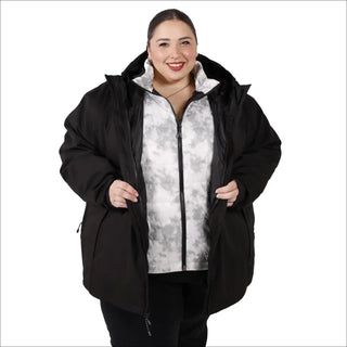 Woman in black winter coat from Women’s Plus Size 1X-6X Winter Down Alternative 3in1 Coat Jacket Snow Country Outerwear Alps