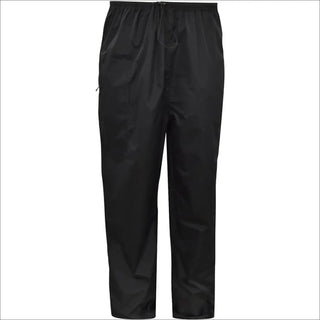 Black waterproof men’s rain pants from Snow Country Outerwear in plus sizes 3XL to 7XL
