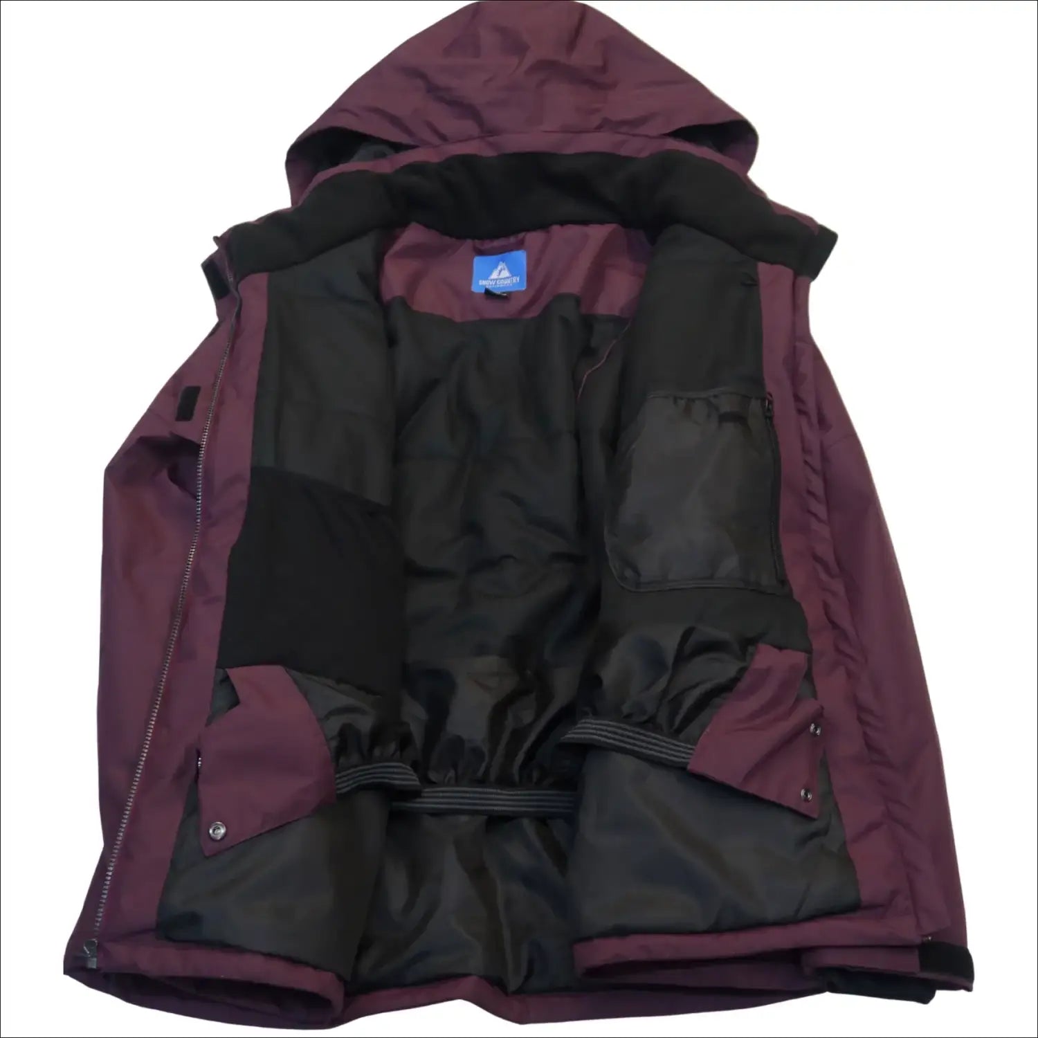 Open maroon hooded jacket from Snow Country Outerwear Women’s Plus Size Ski Coat