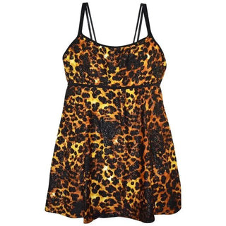 Leopard print dress with spaghetti straps on NWSC Women’s Plus Size Empire Waist Swimdress
