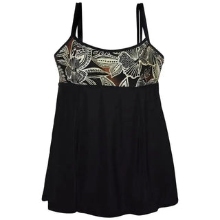 Black floral tankini top from NWSC Women’s Plus Size Empire Waist Swimdress Swimsuit