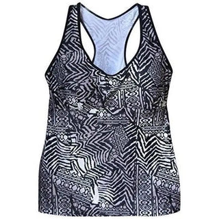 Black and white patterned tank top from NWSC Women’s Plus Size Racer Tankini Swimsuit