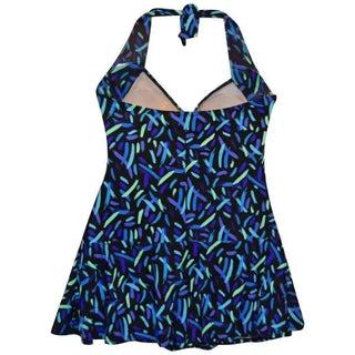 Plus size retro halter swim dress with patterned design for women 18-24W