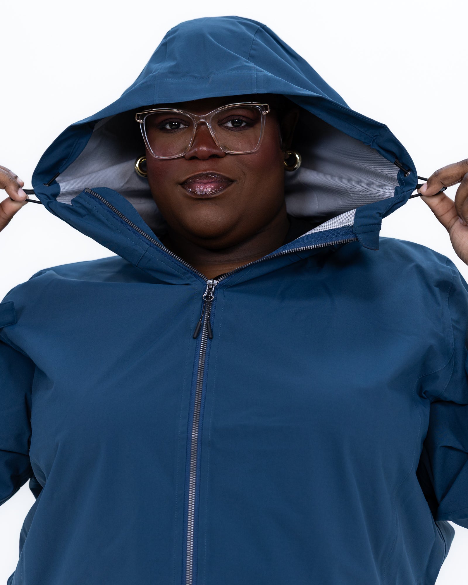 Plus size 804 rain jacket teal 7 | Model is 5'9" and wears a 3X